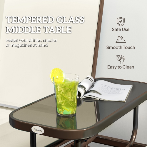 Outsunny Outdoor Glider Bench with Table, Patio Loveseat for 2 Persons, Garden Glider Rocking Chair with Breathable Mesh Fabric, Beige