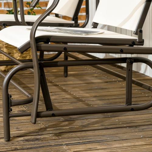 Outsunny Outdoor Glider Bench with Table, Patio Loveseat for 2 Persons, Garden Glider Rocking Chair with Breathable Mesh Fabric, Beige