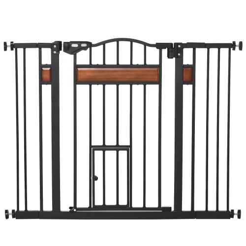 PAWHUT  29.1"-41.3" Extra Wide Dog Gate With Cat Door With Stair Pressure Fit, Auto Close, Double Locking, for Doorways, Hallways, Stairs In Black