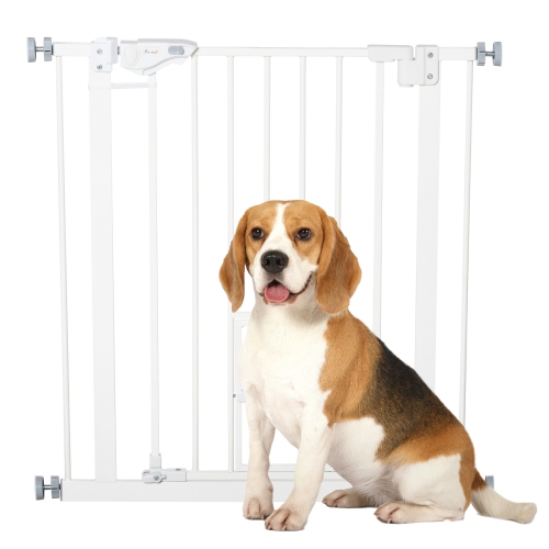 PawHut 30 H Dog Gate with Cat Door Pet Gate with Small Door Easy Open Indoor Dog Gates White