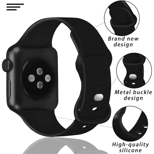 Bracelet en silicone souple de rechange pour Apple Watch Series 1 à 7 se, 40&nbsp;mm 41&nbsp;mm de 38&nbsp;mm - Noir