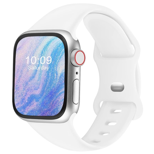 SUPERSHIELD Soft Silicone Replacement Band Strap for Apple Watch Iwatch Series 1 to 7 Se 38MM 40MM 41MM In White