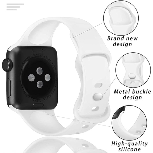 Bracelet en silicone souple de rechange pour Apple Watch Series 1 à 7 se, 40&nbsp;mm 41&nbsp;mm de 38&nbsp;mm - Blanc
