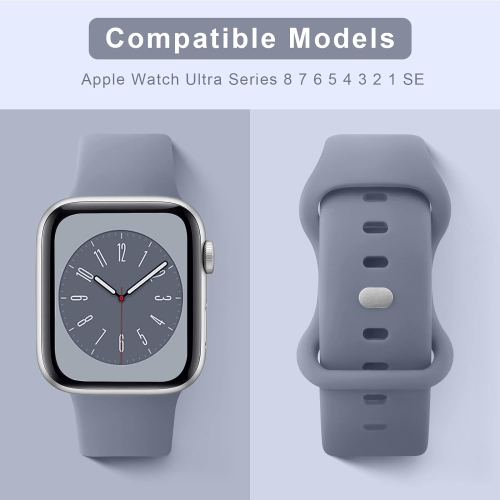 Bracelet en silicone souple de rechange pour Apple Watch Series 1 à 7 se, 40&nbsp;mm 41&nbsp;mm de 38&nbsp;mm - Gris