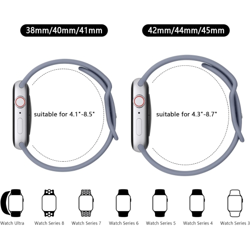 Modern Liquid Silicone Closure iWatch Band Bracelet Strap Loop for Apple Watch Sport Edition Series 1/2/3/4/5/6/7/8/9 42mm,44mm,45mm - Gray