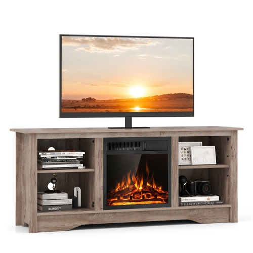 Gymax 58'' TV Stand w/ 18'' Electric Fireplace Heater 750W/1500W & Remote for 65'' TV