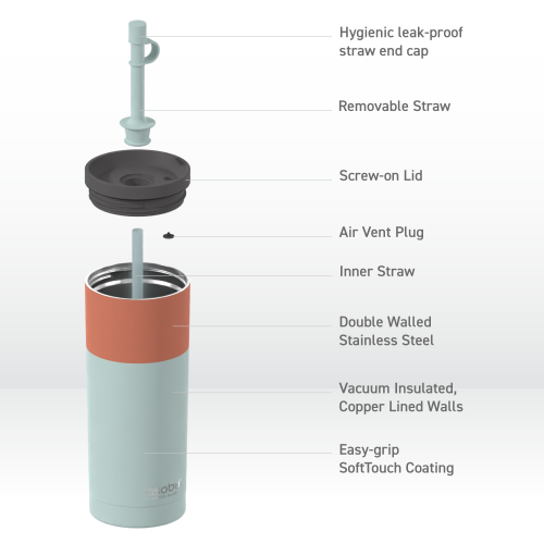 Asobu Superb Sippy Double Wall Stainless Steel Tumbler with Silicone Flexible Straw, 20 Ounces