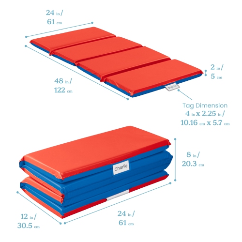 Premium 4-Fold Rest Mat, 2in Thick, 5-Pack - Red/Blue