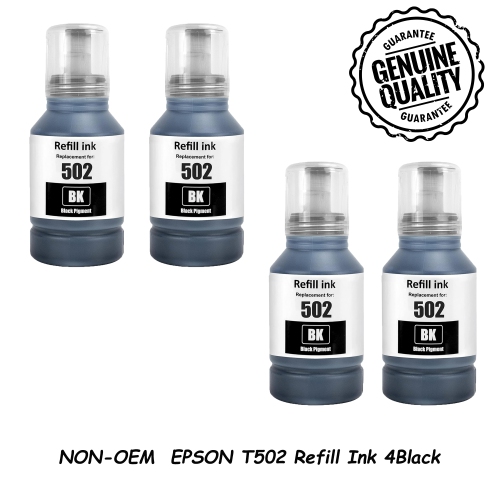 4 BK Compatible Refill Ink Bottles Replacement for Epson 502 T502 EcoTank ET-2750 ET-3750 ET-4750 ET-2760 ET-3760 ET-4760 ET-2700 ET-3700 ET-3710
