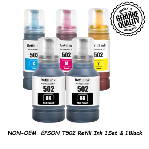 5PK Compatible Refill Ink Bottles Replacement for Epson 502 T502 EcoTank ET-2750 ET-3750 ET-4750 ET-2760 ET-3760 ET-4760 ET-2700 ET-3700 ET-3710 ET-1