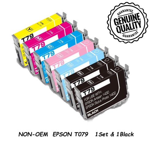 1Set&1BK Compatible Ink Cartridge Replacement for Epson T079 079 to use with Epson Artisan 1430, Stylus Photo 1400 Printer