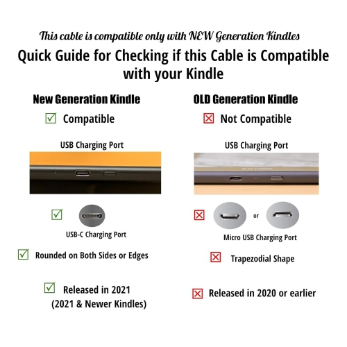 6ft USB to USB-C Cable for Late 2019 & Newer Generation Fire HD & Kids Tablets (Not Compatible with Old Fire Tablets