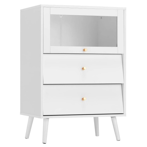HOMEBELONGS  Sideboard Cabinet Accent Cabinet With Sliding Glass Door, Modern Buffet Cabinet With Storage In White
