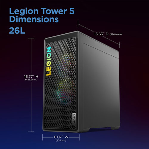 Lenovo Legion Tower 5 Gaming PC - Storm Grey (AMD Ryzen 5 7600/16GB RAM/512GB SSD/RTX 4060/Windows 11)
