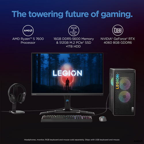 Lenovo Legion Tower 5 Gaming PC - Storm Grey (AMD Ryzen 5 7600/16GB RAM/512GB SSD/RTX 4060/Windows 11)