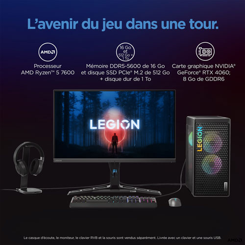 Lenovo Legion Tower 5 Gaming PC - Storm Grey (AMD Ryzen 5 7600/16GB RAM/512GB SSD/RTX 4060/Windows 11)