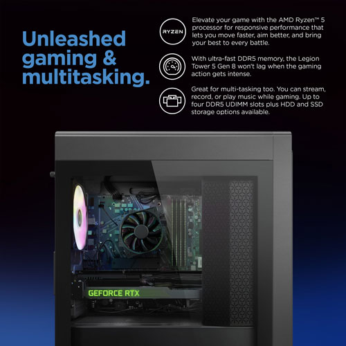 Lenovo Legion Tower 5 Gaming PC - Storm Grey (AMD Ryzen 5 7600/16GB RAM/512GB SSD/RTX 4060/Windows 11)