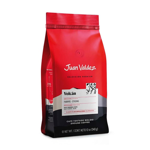 Juan Valdez Volcan Ground Colombian Coffee 12 oz, Premium Line, Strong Coffee with Notes of Sweet caramel, and Dark Chocolate Finish