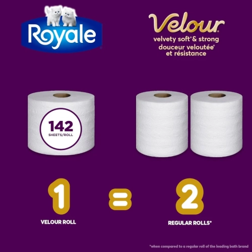 Royale Velour Toilet Paper: 12 Equals 24 Rolls | 142 Bath Tissues per Roll - Soft & Absorbent