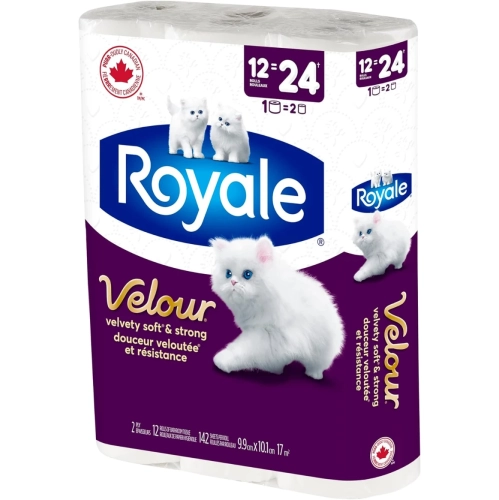 Royale Velour Toilet Paper: 12 Equals 24 Rolls | 142 Bath Tissues per Roll - Soft & Absorbent