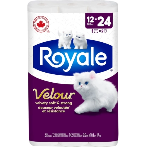 Royale Velour Toilet Paper: 12 Equals 24 Rolls | 142 Bath Tissues per Roll - Soft & Absorbent