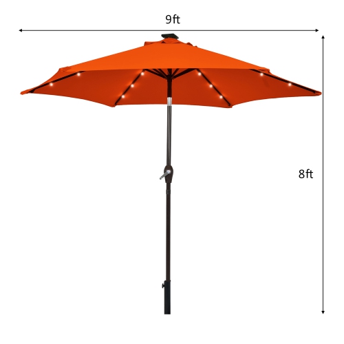 Costway 9' Solar LED Lighted Patio Market Umbrella Tilt Adjustment Crank Lift