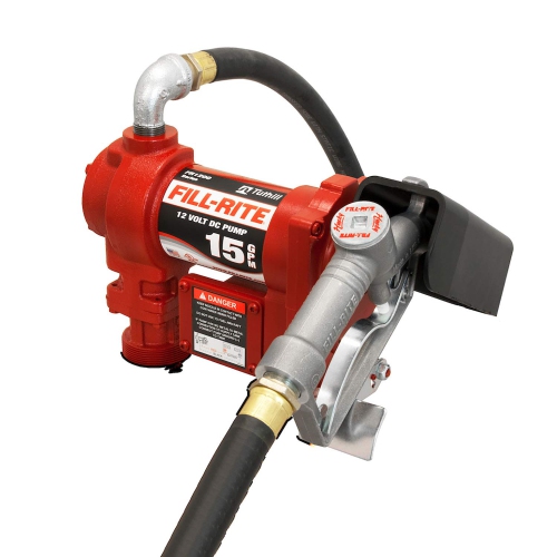 Fill-Rite FR1210G Fuel Transfer Pump, Telescoping Suction Pipe, 12-Feet Delivery Hose, Manual Release Nozzle-12V, 15 GPM