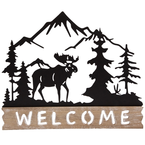 Affiche murale en bois Welcome Moose - 11,75 po - Brun