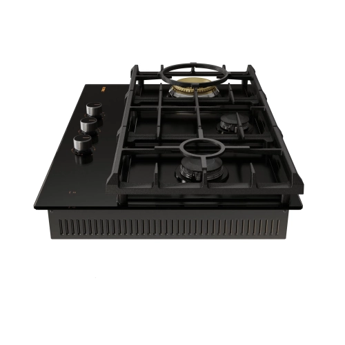 FOTILE GLG30301 30” Black Tempered Glass 3-Burner Gas Cooktop, Tri-Ring 18,000 BTUs Left Burner with Flame Failure Protection Removable Grates and