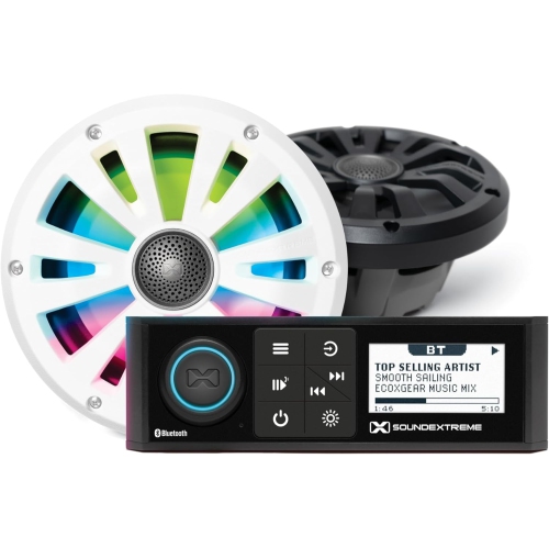 Marine Single-DIN Size Waterproof AM/FM Bluetooth Powersports Stereo 200 Watt Radio and 6.5-inch Speaker Pair Kit