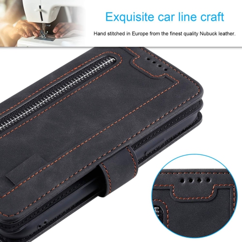 Wallet Case for iPhone 13 PRO MAX, Retro Matte 9 Card Holder Slots Zipper Pocket Case PU Leather Magnetic Closure Kickstand with Wrist Strap Folio