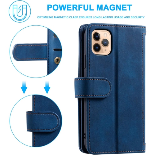 Wallet Case for iPhone 12 PRO MAX, Retro Matte 9 Card Holder Slots Zipper Pocket Case PU Leather Magnetic Closure Kickstand with Wrist Strap Folio