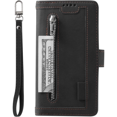 Wallet Case for Samsung S21 ULTRA, Retro Matte 9 Card Holder Slots Zipper Pocket Case PU Leather Magnetic Closure Kickstand with Wrist Strap Folio