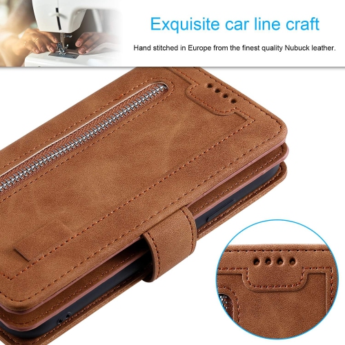 Wallet Case for iPhone 14 PRO MAX, Retro Matte 9 Card Holder Slots Zipper Pocket Case PU Leather Magnetic Closure Kickstand with Wrist Strap Folio