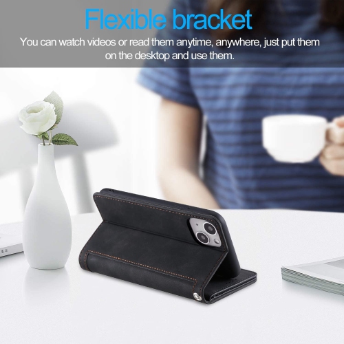 Wallet Case for iPhone 13, Retro Matte 9 Card Holder Slots Zipper Pocket Case PU Leather Magnetic Closure Kickstand with Wrist Strap Folio Flip