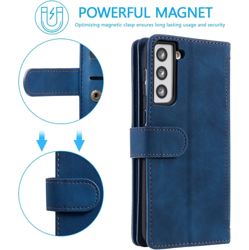 Étui portefeuille pour Samsung S22 PLUS, Retro Matte 9 fentes pour cartes étui à fermeture à glissière béquille en cuir pu avec dragonne Étui folio