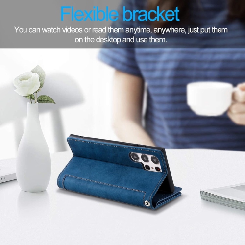 Wallet Case for Samsung S22 ULTRA, Retro Matte 9 Card Holder Slots Zipper Pocket Case PU Leather Magnetic Closure Kickstand with Wrist Strap Folio