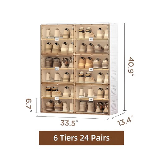 ANTBOX Portable Shoe Rack Organizer, with Magnetic Door, Folding Design, Clear Plastic Storage Container, 6 Tier 24 Pairs