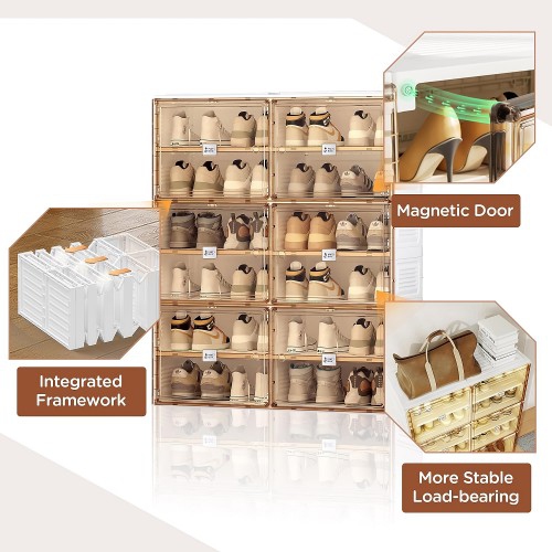 ANTBOX Portable Shoe Rack Organizer, with Magnetic Door, Folding Design, Clear Plastic Storage Container, 6 Tier 24 Pairs