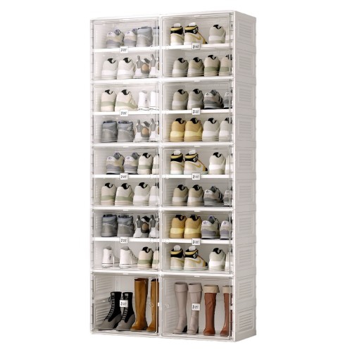 ANTBOX Portable Shoe Rack Organizer, Stackable Sneaker Organizer Cabinet with Magnetic Door, Folding Design, 9 Tier 36 Pairs(Clear Front-White Side)