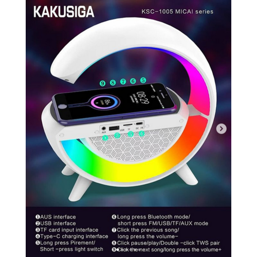 LED Table Lamp Night Light Wireless Bluetooth Stereo Speaker with Wireless Charger Stand for Bedroom Office