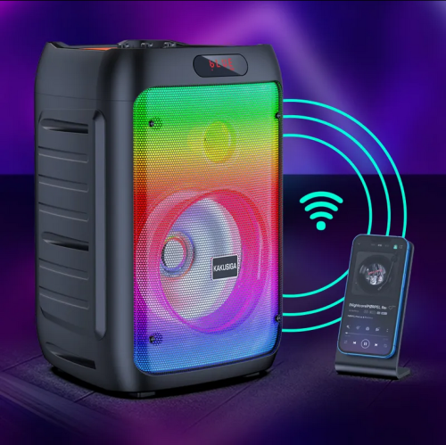 Portable Colourful LED Light Wireless Bluetooth Stereo Speaker with Karaoke Microphone & Remote Control for Travel Indoor Outdoor Party