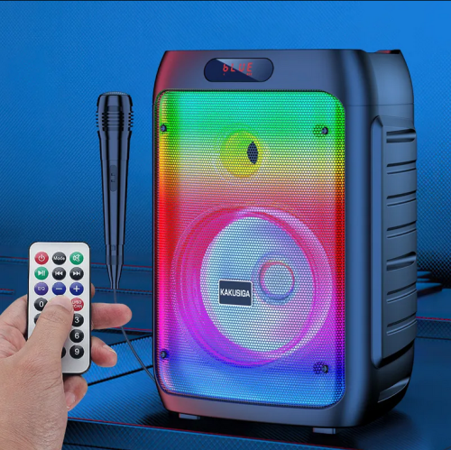 Portable Colourful LED Light Wireless Bluetooth Stereo Speaker with Karaoke Microphone & Remote Control for Travel Indoor Outdoor Party