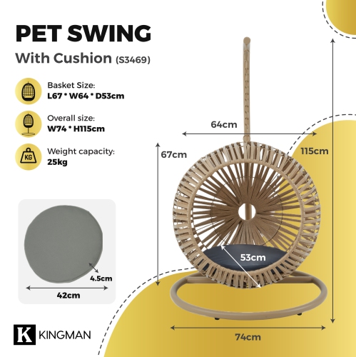 Balançoire de porche avec coussin pour animal de compagnie fabriquée à la main de Kingman - Jaune