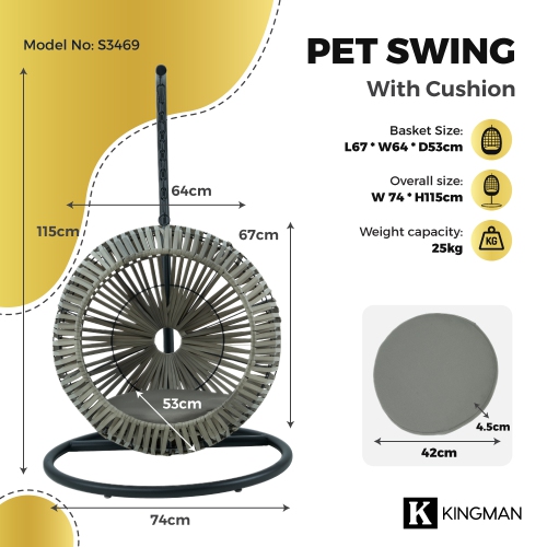 Balançoire de porche avec coussin pour animal de compagnie fabriquée à la main de Kingman - Gris