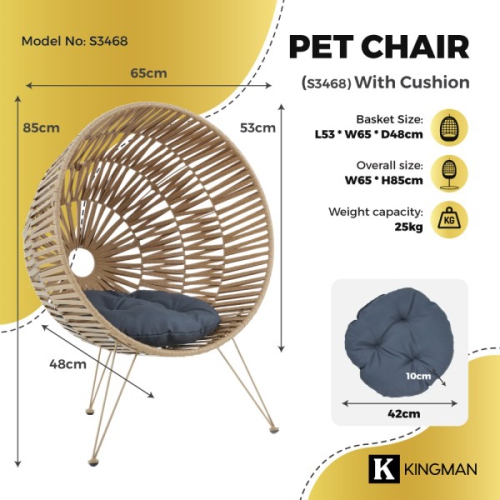 Fauteuil pour animal de compagnie fabriqué à la main avec coussin de Kingman - Jaune