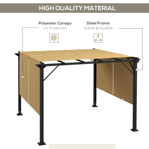 Auvent rétractable pour pergola de 10 x 10 pi, abri de jardin d'extérieur avec auvent et cadre en acier Outsunny, pour cour, jardin, patio, terrasse,