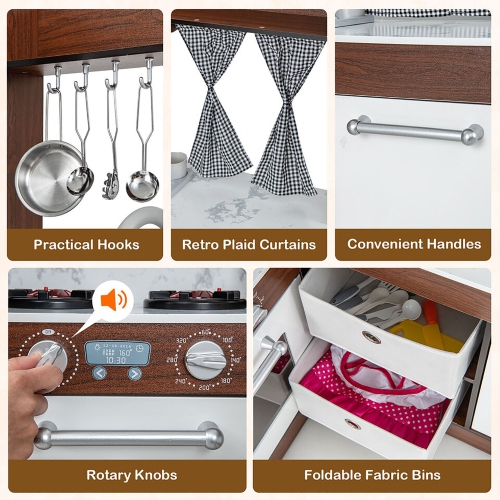 Gymax Wooden Corner Play Kitchen w/ Lights & Sounds Water Circulation System for Kids