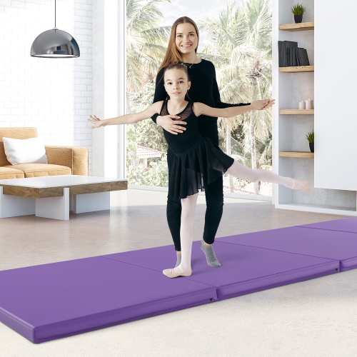 Gymax 10' x 4' x 2'' 4-Panel Folding Exercise Mat w/ Carrying Handles for Gym Yoga Purple