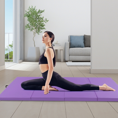 Gymax 10' x 4' x 2'' 4-Panel Folding Exercise Mat w/ Carrying Handles for Gym Yoga Purple